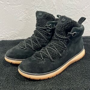 🔥 UGG LAKESIDER HERITAGE MID SHOES SNEAKER BOOTS Black Suede Sherpa Women Sz 12